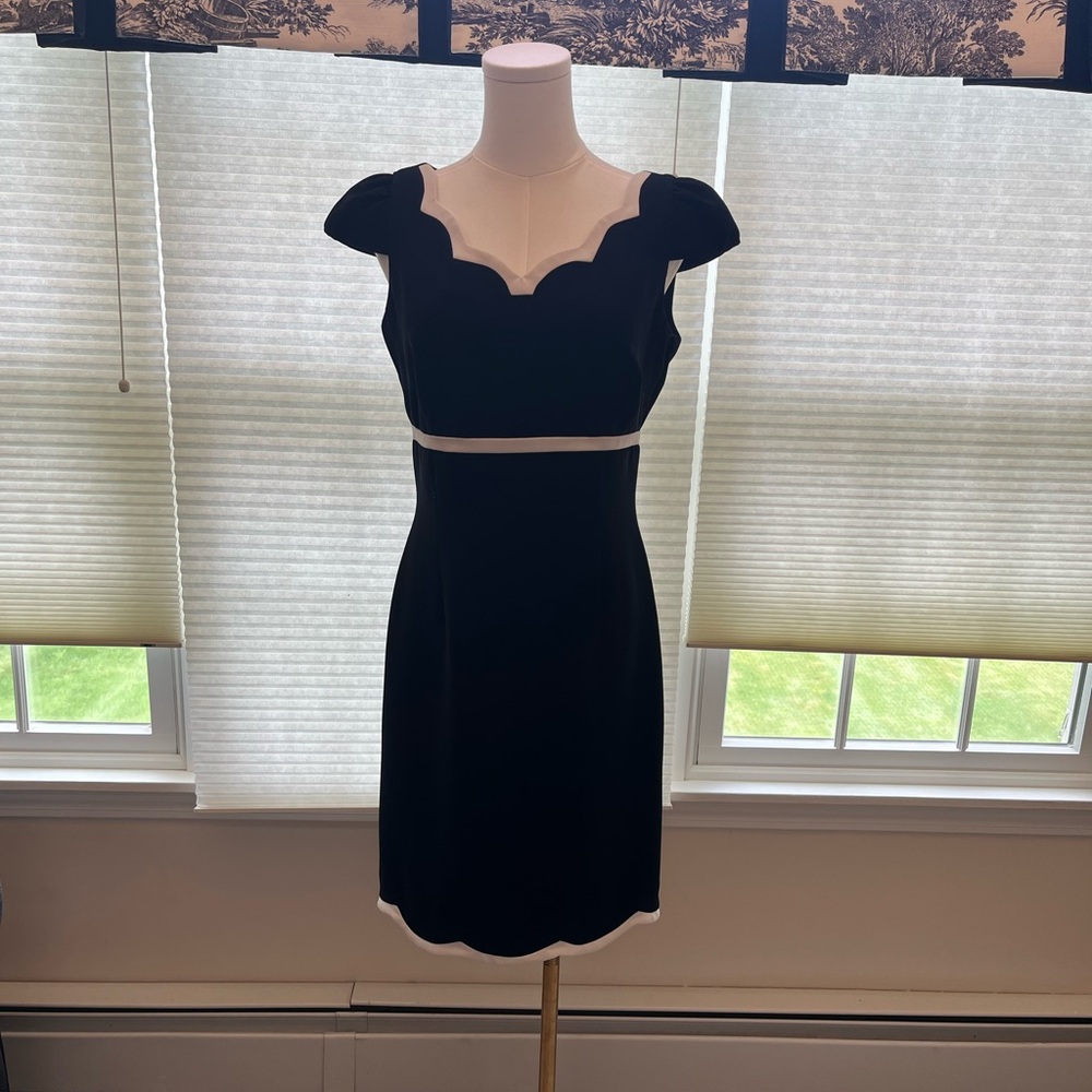 Tahari Black and White Sheath Dress with Sweetheart Neckline